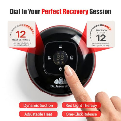 10-Min Daily Recovery System – Cupping Therapy Set w/ Electric Cupping Machine, 6" Massage Wheel & Peanut Ball – Deep Tissue Massage Tools for Back Pain Relief, Red Light Function, Muscle Recovery
