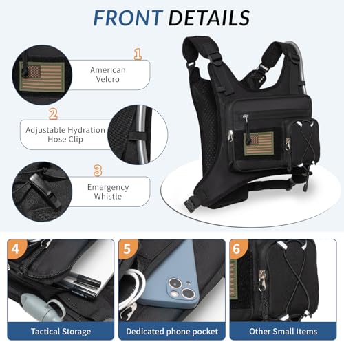 Running Vest,Lightweight Adjustable Chest Pack with Pistol Holster, Pack with 1.5L Water Bladder, Reflective Running Hydration Vest