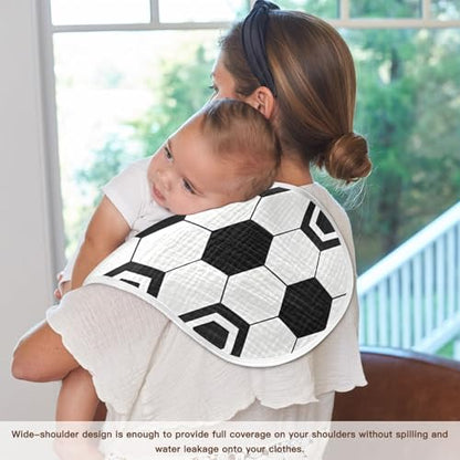 Soccer Print Muslin Burp Cloths 2 Pack - Extra Large 22"x11", 4-Layer Soft Absorbent Cotton, Waterproof Backing, Baby Drool Rags for Newborn