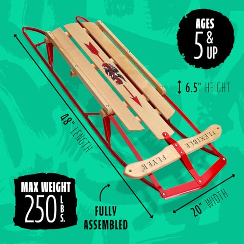 Flexible Flyer Metal Runner Sled. Steel & Wood Steering Snow Slider - style: 1-person 48"