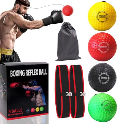 Boxing Reflex Ball Set with 4 Training Balls, 2 Adjustable Headbands, Speed Training Equipment for Hand Eye Coordination, Combat Sports