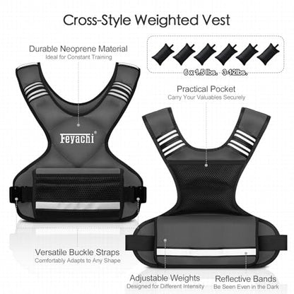 Feyachi Adjustable Weighted Vest, 3-32lb Vest with 6 Ironsand weights - color: Grey, size: 3-12 lbs