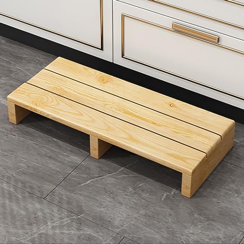 Solid Wood Step Stool,Non-Slip Platform Step Safety Step,Portable Wooden Stand up,Long Footstool Helper,High Load Capacity,for Deck Bathroom Garages Long Solid Wood Step Stool(Wood Color,60x30x15cm)