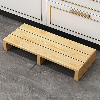 Solid Wood Step Stool,Non-Slip Platform Step Safety Step,Portable Wooden Stand up,Long Footstool Helper,High Load Capacity,for Deck Bathroom Garages Long Solid Wood Step Stool(Wood Color,60x30x15cm)