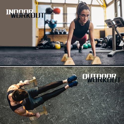 2 PCS Wood Push Up Bars Stands with Non-Slip Base, Supports Aerobics and Upper Body Strength Training for Men and Women, Joint-friendly Beech Wood Home Fitness Equipment