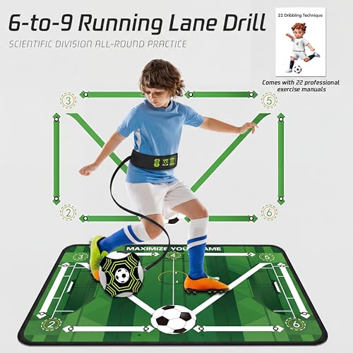 2F22E Soccer Training Mat for Kids & Youth, Non-Slip Silent Footwork Training Equipment with Soccer Bounce Trainer & Socks, Ball Mastery Skills Mat with Instructional Video for Indoor Practice