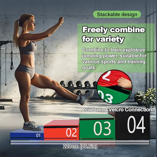 Plyometric Jumping Box Set,4-1 Height-adjustable Soft Foam Stackable Exercise Fitness Gym Plyo Boxes | Premium Stackable Plyo Training Box For Child Home & Commerci(Size:90x55x140cm（35.4x21.6x55in）)