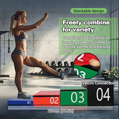 Plyometric Jumping Box Set,4-1 Height-adjustable Soft Foam Stackable Exercise Fitness Gym Plyo Boxes | Premium Stackable Plyo Training Box For Child Home & Commerci(Size:90x55x140cm（35.4x21.6x55in）)