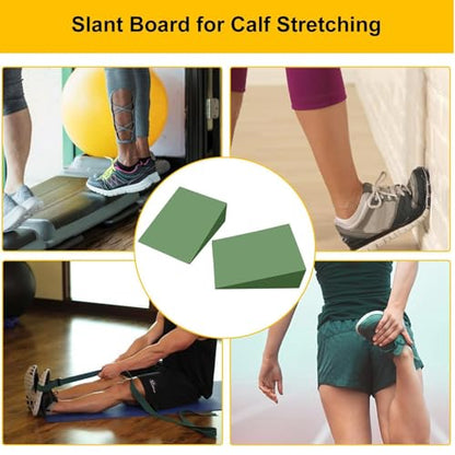 Yoga Foam Wedge - Slant Board Trainer, Elevated Calf Stretch Board | Oil-Proof Home Workout Squat Wedge Slant Board Trainer, Yoga Stretching Wedge Calf Stretch Exercise Board for Men and Women - color: Green 9x6x3cm ( pair)