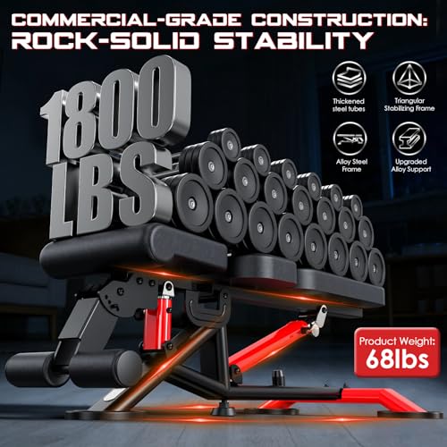 Commercial Adjustable Weight Bench, Heavy Duty 1800LBS Workout Bench for Home Gym, Flat, Decline, Incline Bench Press with Removable Leg for Full Body Strength Training