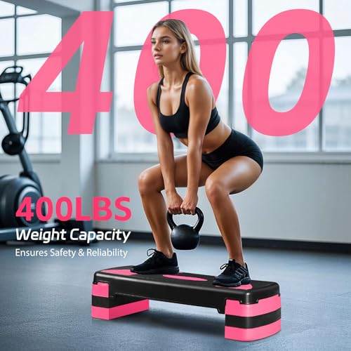LEMY Adjustable Workout Aerobic Stepper, Exercise Step Platform for Home, Fitness, Gym, Strength Training - color: Black/Pink