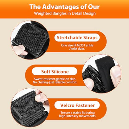 Pilates Wrist and Ankle Weights for Women - Adjustable Weighted Bangles for Men, 2 lbs Weighted Arm Bands Foot Leg Weights for Walking, Yoga, Training, Exercise, Running, Set of 2 (1LB Each) - color: Black