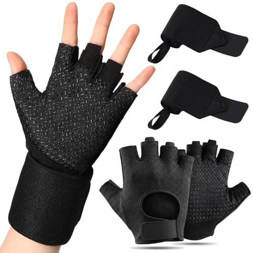 Workout Gloves and Wrist Set for Men Women Weight Lifting Gloves Full Palm Protection Wrist Support with Heavy Duty Thumb Loop for Training, Fitness, Strength, Suspension, and Sports