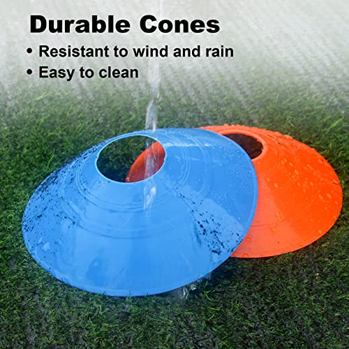 60-Pack Soccer Cones - Agility Flat Disc Cones with Carry Bag & Strap - Small Training Field Markers for Football Basketball Lacrosse - Indoor/Outdoor Sport Drills