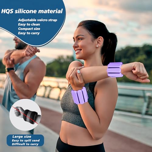 Wrist and Ankle Weights for Women & Men 2 Pack (1lb Each), Adjustable Silicone Wearable Arm & Leg Weights for Pilates, Gym, Yoga, Cardio, Strength Training - color: Purple