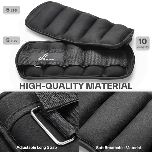 Sportneer Adjustable Ankle Weights Set - 1 Pair (2-10 lbs) Removable Sandbags for Women & Men, Comfortable Neoprene Leg Weights for Walking, Running, Pilates, Yoga, Home Workout & Physical Therapy