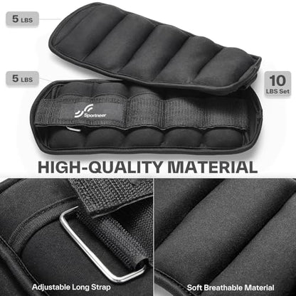 Sportneer Adjustable Ankle Weights Set - 1 Pair (2-10 lbs) Removable Sandbags for Women & Men, Comfortable Neoprene Leg Weights for Walking, Running, Pilates, Yoga, Home Workout & Physical Therapy