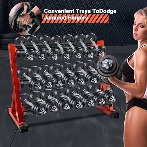 Dumbbell Rack 3 Tier Heavy Duty Weight Organizer Dumbbell Storage Stand Holder 1100lbs Capacity Quick Assembly Dumbbell Weight Storage Rack For Home Gym, Red (Rack Only)