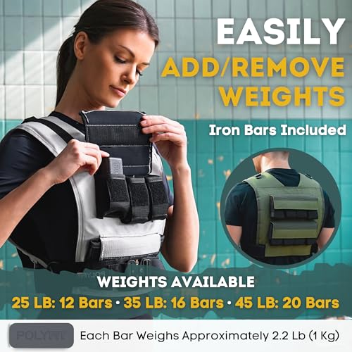 Polyfit (Warrior) Adjustable Weighted Vest - 25lb | 35lb | 45lb - Weight Vest with Adjustable Iron Weights for Men and Women for Workouts, Strength Training, Rucking