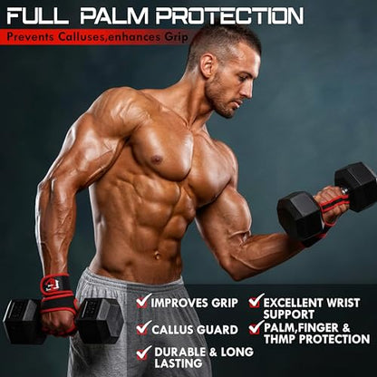 Weight Lifting Gloves with Wrist Wrap Support for Men & Women, Workout Gloves for Gym Training, Full Palm Protection, Anti-Slip Grip, Fitness Gloves for Weightlifting, Pull Ups & Strength Training - size: X-Large