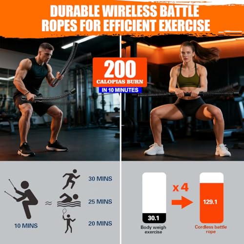 2 in 1 Weighted Ropeless Battle Ropes, Portable Cordless Battle Ropes for Home Gym, Heavy Duty Workout Exercise Rope for Strength Training & HIIT, Fitness Equipment for Men & Women