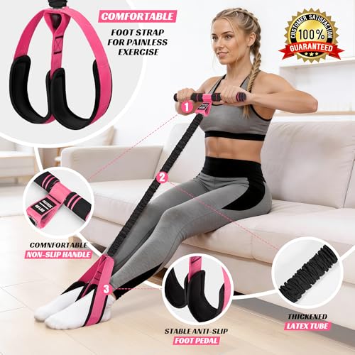 Multifunction Pedal Resistance Band with Handle, Upgraded Exercise Equipment with Soft Foot Pedal for Sit Up & Full-Body Home Gym Workouts, Core/ABS Training, Pilates, Yoga & Physical Therapy - style: 3-Pink-60LBS