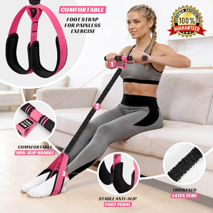 Multifunction Pedal Resistance Band with Handle, Upgraded Exercise Equipment with Soft Foot Pedal for Sit Up & Full-Body Home Gym Workouts, Core/ABS Training, Pilates, Yoga & Physical Therapy - style: 3-Pink-60LBS