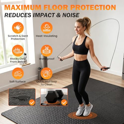 18 Tiles EVA Interlocking Foam Gym Floor Mats Set, 12"x12"x0.4" Protective Puzzle Flooring for Home Gym Workout Exercise Garage Playroom (18Pcs)