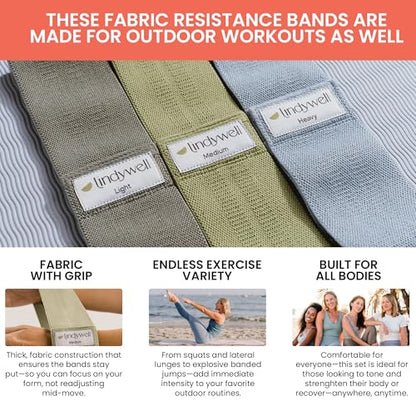 Lindywell Ultimate Exercise Bands for Men & Women, Toned Glutes, Strength - style: Fabric Band Set