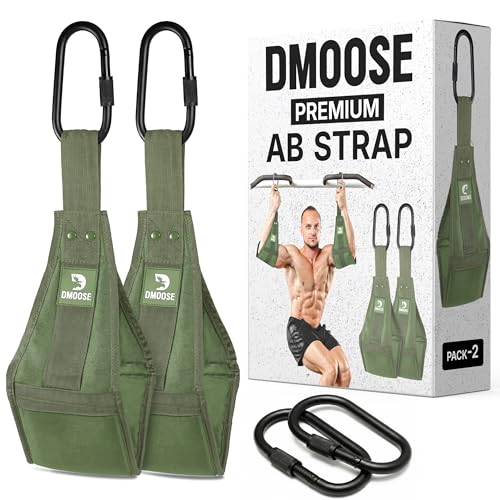 DMoose Fitness Hanging Ab Straps for Pull Up Bar & Core Strength Training - Soft Padded Exercise Straps for Ab Swing & Leg Raises, Hang Bar Strap with 2 Steel Carabiners - Abs Equipment for Home & Gym - color: Military Green Premium