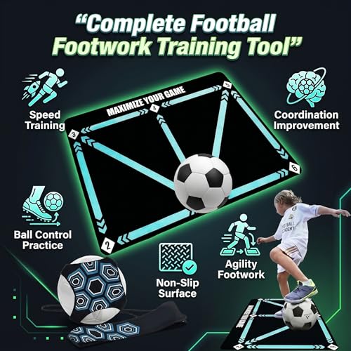 Football Footstep Training Mat – Soccer Agility Mat Non-Slip Silent Indoor & Outdoor Footwork Equipment for Speed Coordination & Ball Control