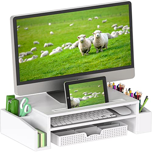 Simple Houseware Desk Monitor Stand Riser w/ Adjustable Tray, White - color: White