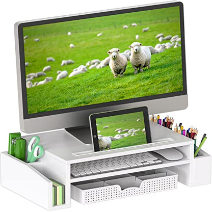 Simple Houseware Desk Monitor Stand Riser w/ Adjustable Tray, White - color: White