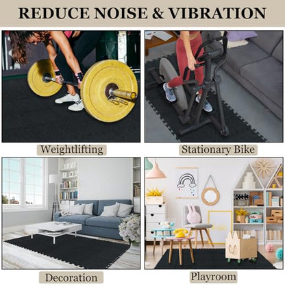 Gym Flooring Mats 24 Pcs, 11x 11 x 0.32 inches High Density Exercise Floor Tiles, Non Slip Interlocking Noise Shock Reduction Puzzle Felt Mat for Workout, Basement and Home Gym Protective - size: 0.32'' Thickness, 24 Pcs