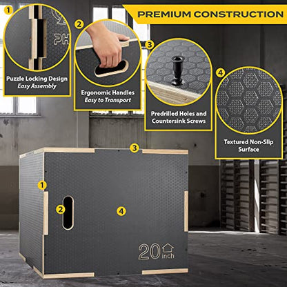 Philosophy Gym 3-in-1 Non-Slip Wooden Plyo Box, Wood Plyometric Jump Box Platform for Home Gym, HIIT, Step-Ups, and Strength Training - size: 30 x 24 x 20 Inch