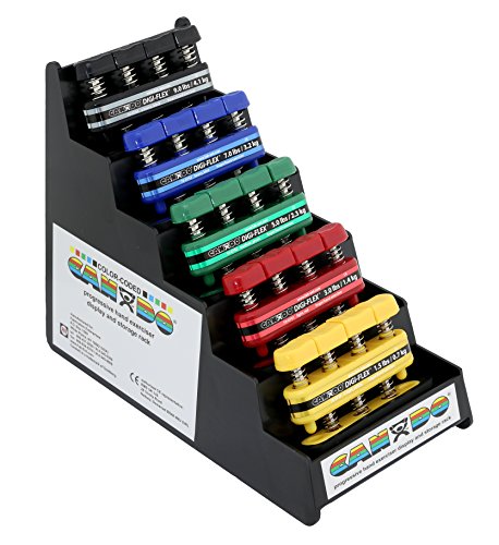 CanDo Digi-Flex Hand and Finger Exerciser 5 Piece Set X-Light - X-Heavy Resistance with Plastic Storage Rack- For Dexterity, Strength, and Flexibility for Fingers, Hands, and Forearms