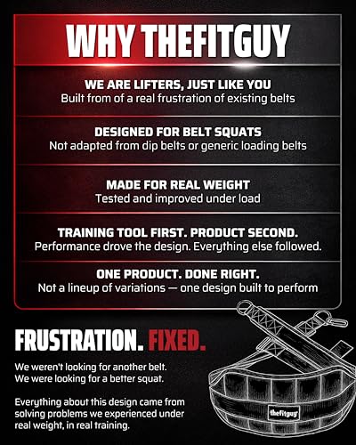 THEFITGUY Ultimate Belt for Belt Squats, Rack Attachment and Squat Machine, Structured Back Support, Stays Low During Down Movement, Padded Hip & Thigh Area, Buckle Strap - No Sliding Down, Heavy Duty