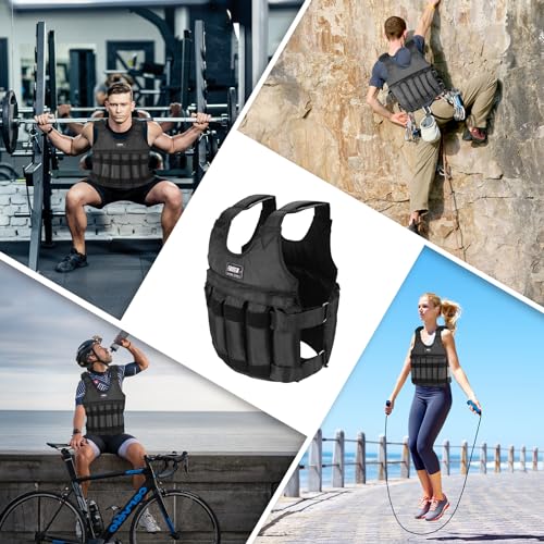 Weighted Vest Men Workout - Adjustable Weight Vests with Shoulder Pad, Weighted Vest Woman for Running Walking Strength Jogging Cardio (Black Vest Without Weight)