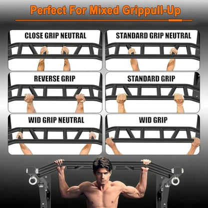 Upgrade Pull Up Bar Wall Mounted,Heavy Duty Multi Grip Chin Up Bar for Strength Training, 880 lbs Capacity, Perfect for Home and Garage Workouts Standards