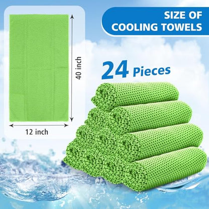 24 Pack Cooling Towels Bulk for Neck and Face 40"x12" Ice Cooling Sweat Rags Microfiber Soft Breathable Soft Chilly Towel for Yoga Golf Sport Running - color: Bright Green