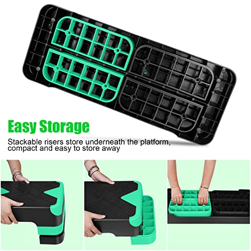 27" Exercise Workout Aerobic Step Platform with Adjustable 4"-6"-8" Risers - color: Green