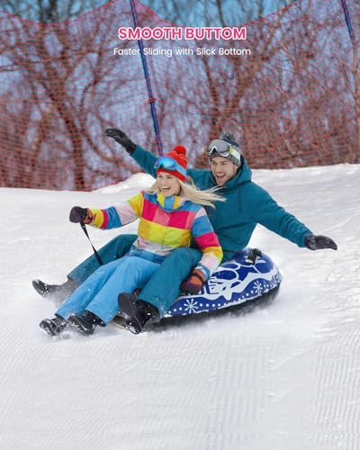 Snow Tube for Adult and Kids,Infatable Heavy Duty Snow Sled with Canvas Cover, Padded Handles, Thickened Bottom,Winter Outdoor Toy Gift