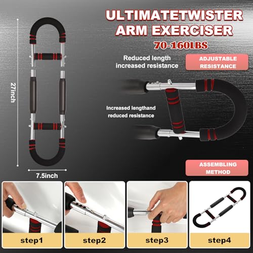 Twister Arm Trainer,Adjustable Resistance Bar for Full Body Workout, Arm Strengthener for Men & Women, Fitness Equipment for Strength Training - style: RED-70-160Lbs