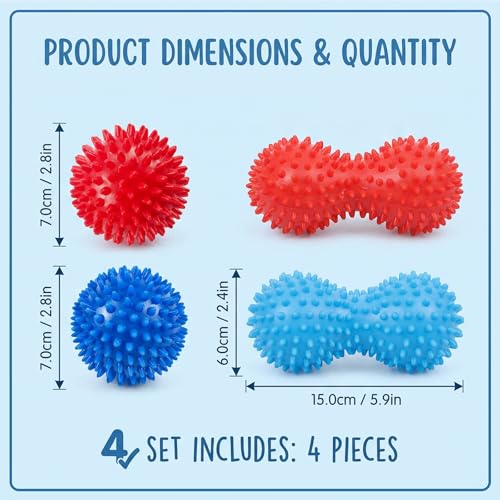 4-Pack Spiky Massage Ball, Spikey Ball for Deep Tissue Relief, Foot Massage Ball and Acupressure Ball for Muscle Recovery, PVC Material for Durable Use