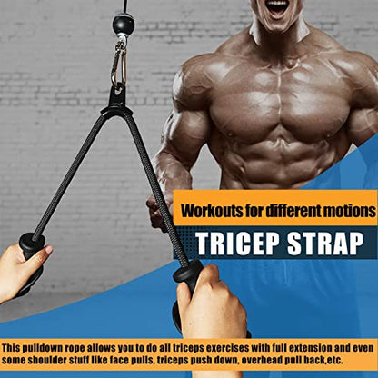 Ergonomic Tricep Rope Pulldown Attachments, Upgraded 27 32 40 & 47 Inch Extra Long Triceps Rope Cable Attachments for Gym, LAT Pull Down Bar for Cable Machine, Tricep Workout Cable Attachments - color: HAND ROPE-02