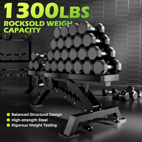 BODYRHYTHM Commercial-grade Weighted Bench, 1300LBS Weight Capacity Strength Training Bench, Heavy-duty Adjustable Workout Bench for Garage and Home Gym Workouts, Weight Lifting, and Bench Press. - color: Black
