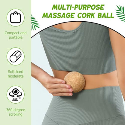 TrelaCo Cork Massage Balls Set of 2 for Fascia Release After Exercise Yoga Point Therapy Relax Muscles Relieve Stress Tools (6+8cm) - size: 6+8cm