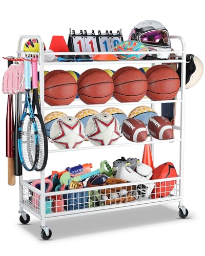EXTCCT Garage Sports Equipment Organizer - Rolling Ball Storage with Wheels - color: White