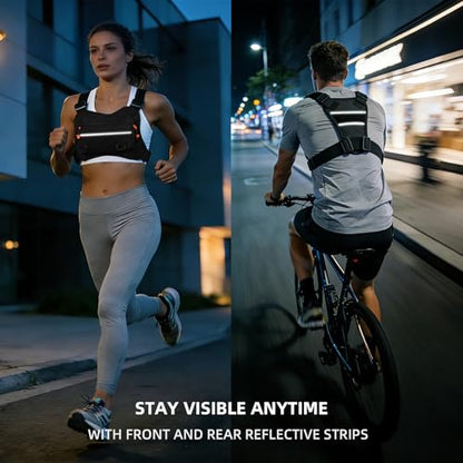 Running Vest for Men and Women, Lightweight Chest Pack with Phone Holder and Adjustable Strap, Reflective Water Resistant Chest Bag for Workouts, Cycling and Hiking (Black) - color: Black