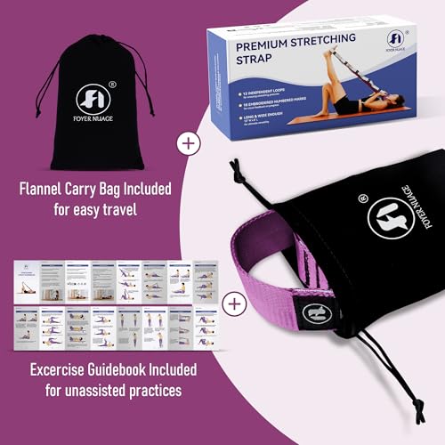 Stretch Bands for Exercise, Non Elastic Yoga Stretching Strap with Loops, 3.8cm x 2.45m, Stretching Bands for Physical Therapy, Yoga, Pilates, Dance, Gymnastics Exercise